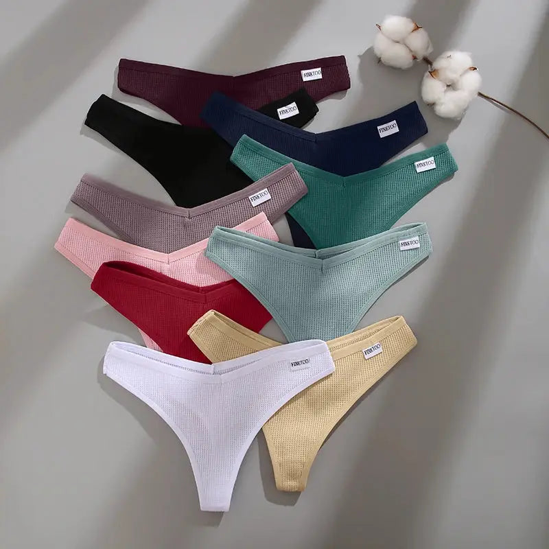 Simples Market 10-pack waffle cotton thong panties for women in assorted colors