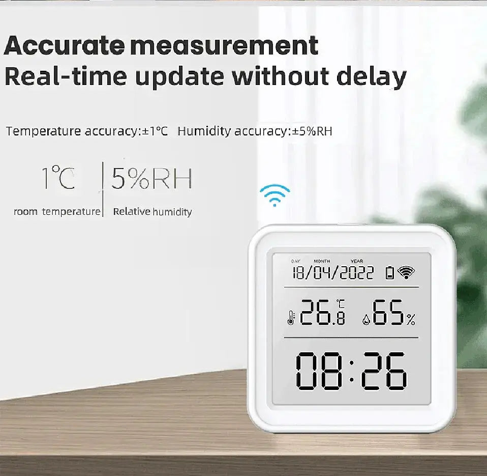 Simples Market Tuya Zigbee WiFi temperature humidity sensor with LCD display, white