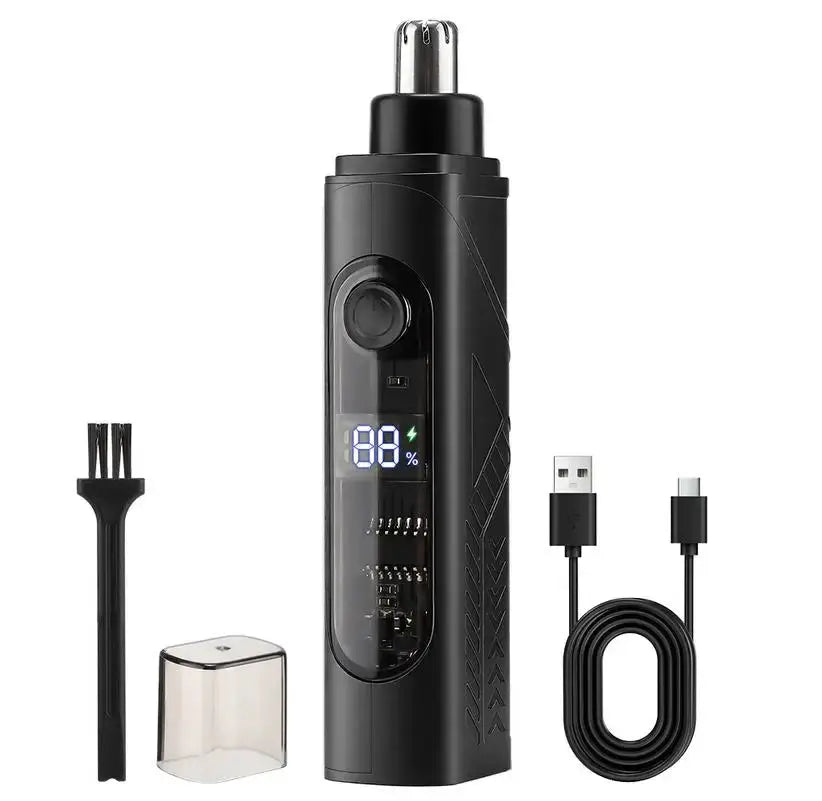 Simples Market mini washable travel electric razor; 4-piece kit with USB-C charging, black capsule shaver, brush, and cable.