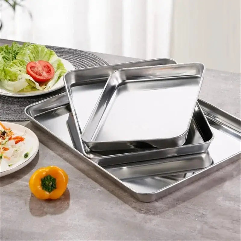 StellarSteel Rectangle Stainless Steel Serving Tray Durable Corrosion Resistant For Restaurants And Hotels