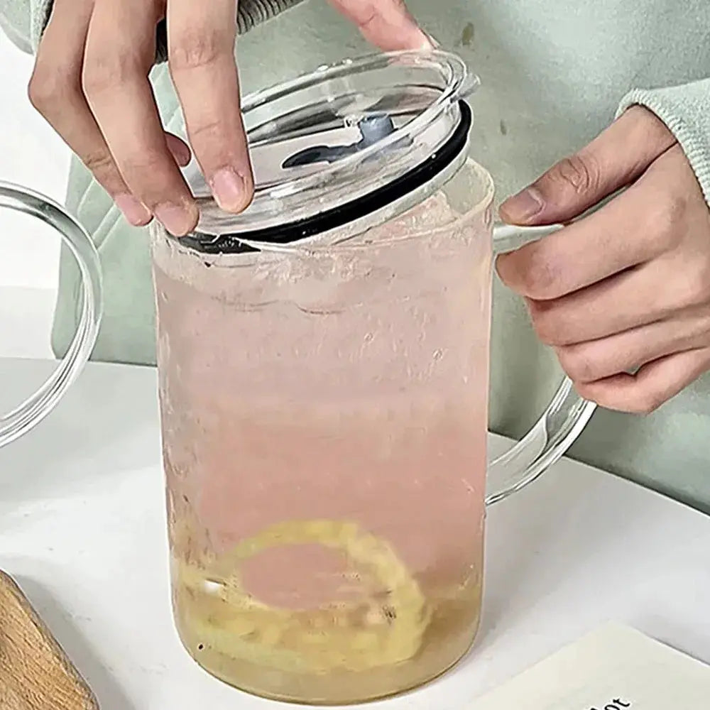 1000ML Glass Tumbler With Lid And Straw For Coffee And Cold Drinks