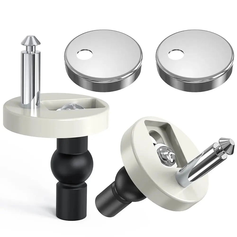 O-shaped toilet seat slow-close kit by Simples Market; ivory mounting plates with two chrome caps and fittings.