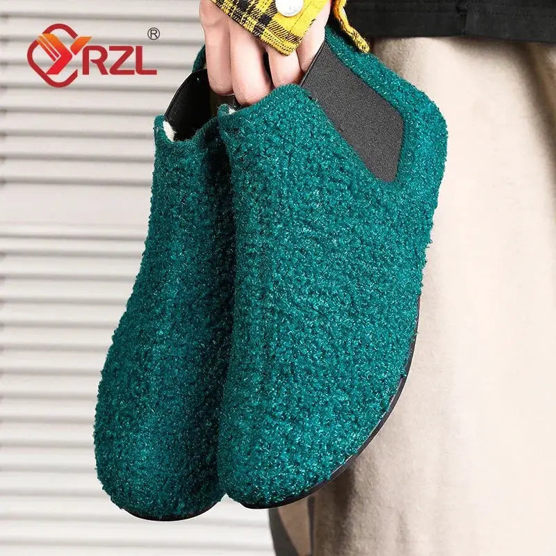 YRZL Winter Warm Cotton Indoor Slippers For Men Soft Sole Anti Slip Plush Lining Casual Home Shoes