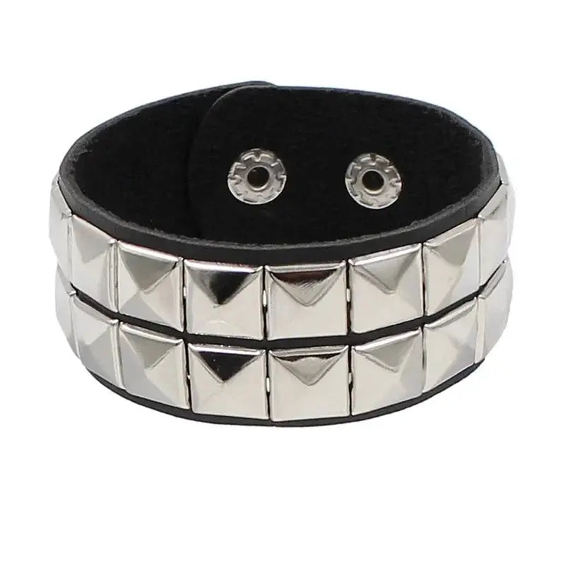 Punk Fashion Black Leather Cuff Bracelet with Metal Rivets and Studs for Men and Women Rock Gothic Jewelry 2024