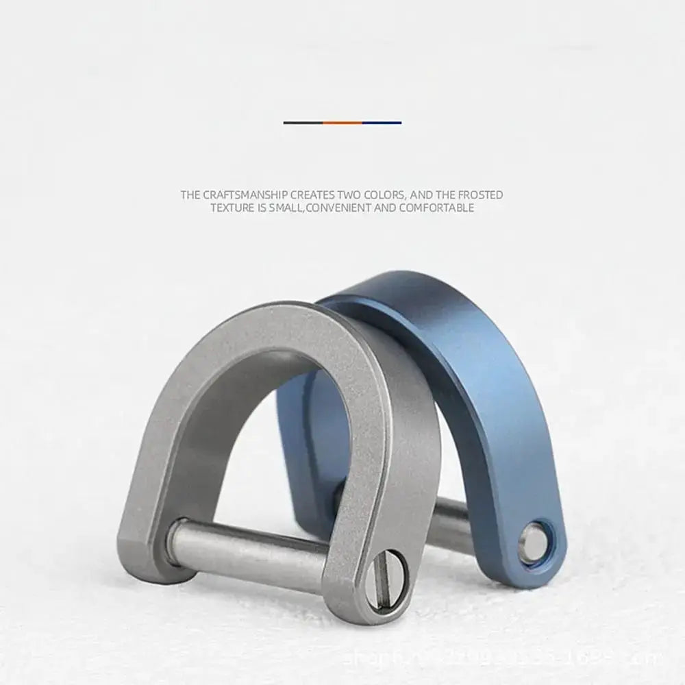 Simples Market pair of titanium alloy bracelet buckles in blue and silver, carabiner-style horseshoe buckles