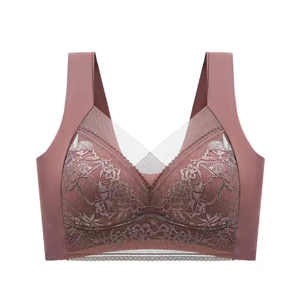 Bra Simples Market pink lace plus-size padded anti-sagging seamless with wide straps