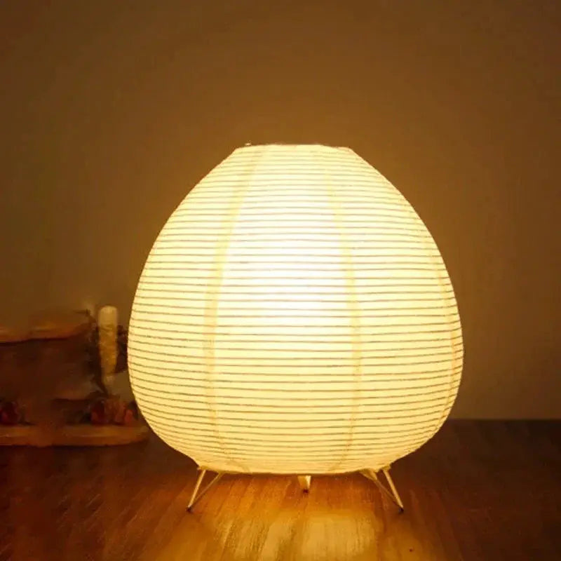 Japanese Lantern LED Table Lamp with rice paper shade on a small tripod stand, warm white light, Simples Market