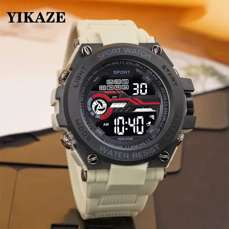 YIKAZE Mens Sports Watch Waterproof Digital LED Military Style Wristwatch With Alarm Clock