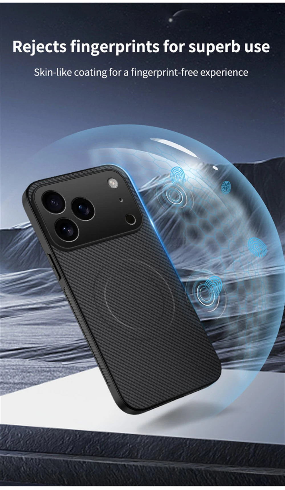 Simples Market carbon fiber MagSafe iPhone case, ultra-thin black with fingerprint-resistant coating