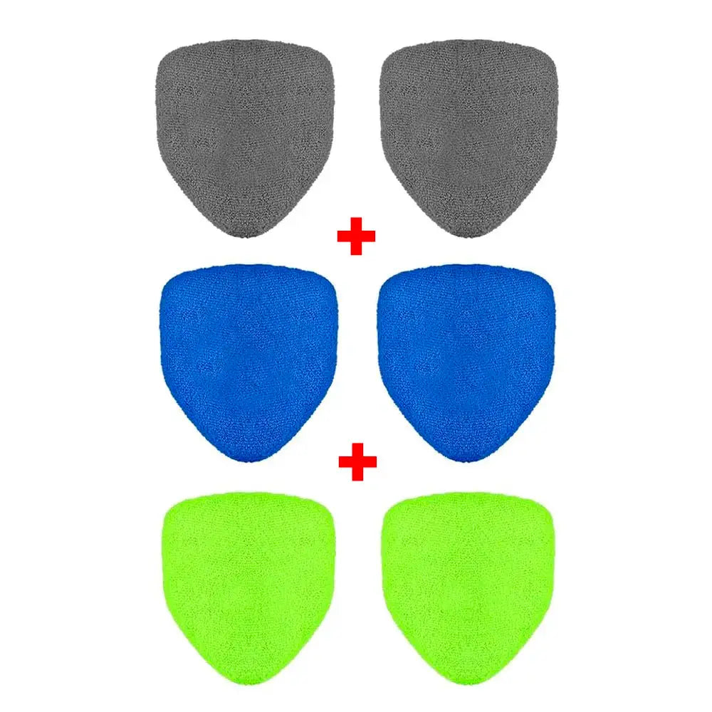 Simples Market car window cleaning brush set with six microfiber pads (two gray, two blue, two lime green).