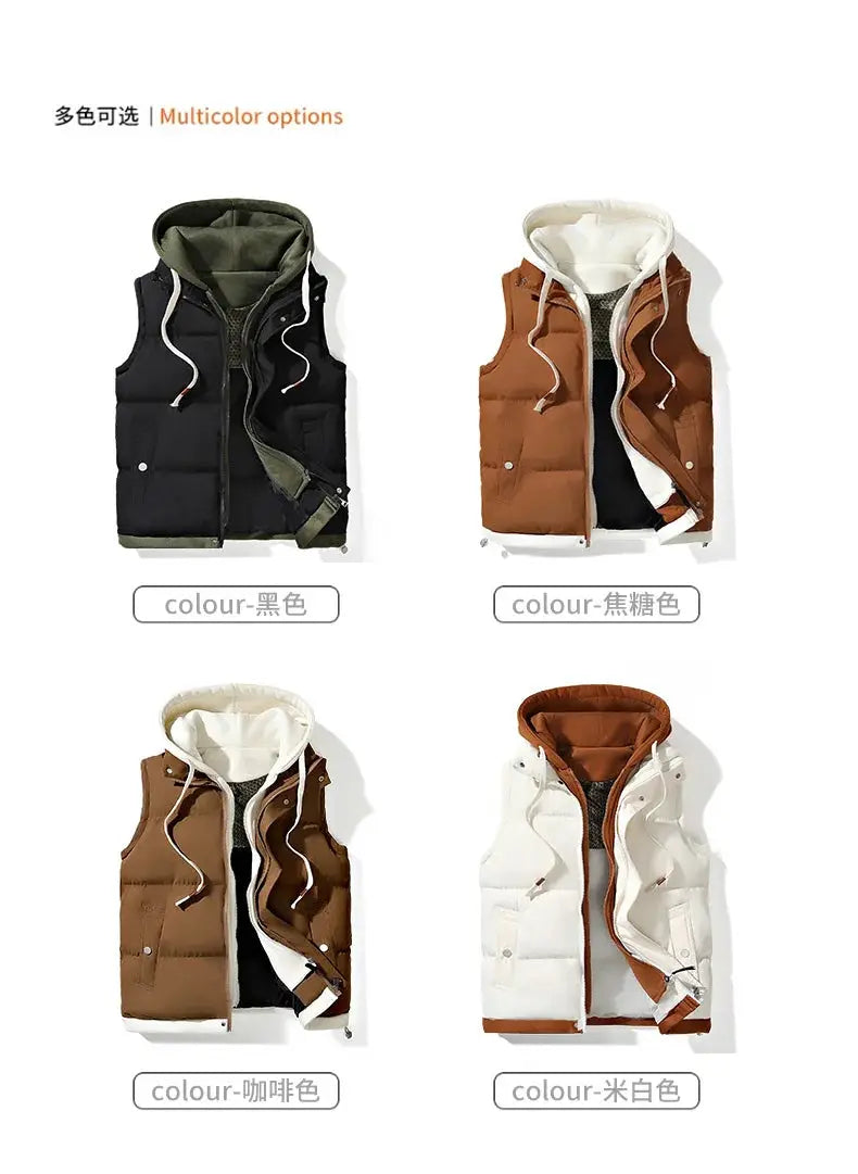 Korean men's hooded puffer vest by Simples Market in 4 colors: black, brown, camel, white