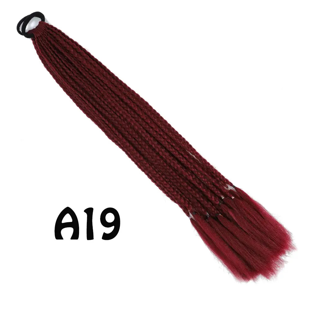 Synthetic gradient braided ponytail extension with elastic band, 24-inch long, burgundy red