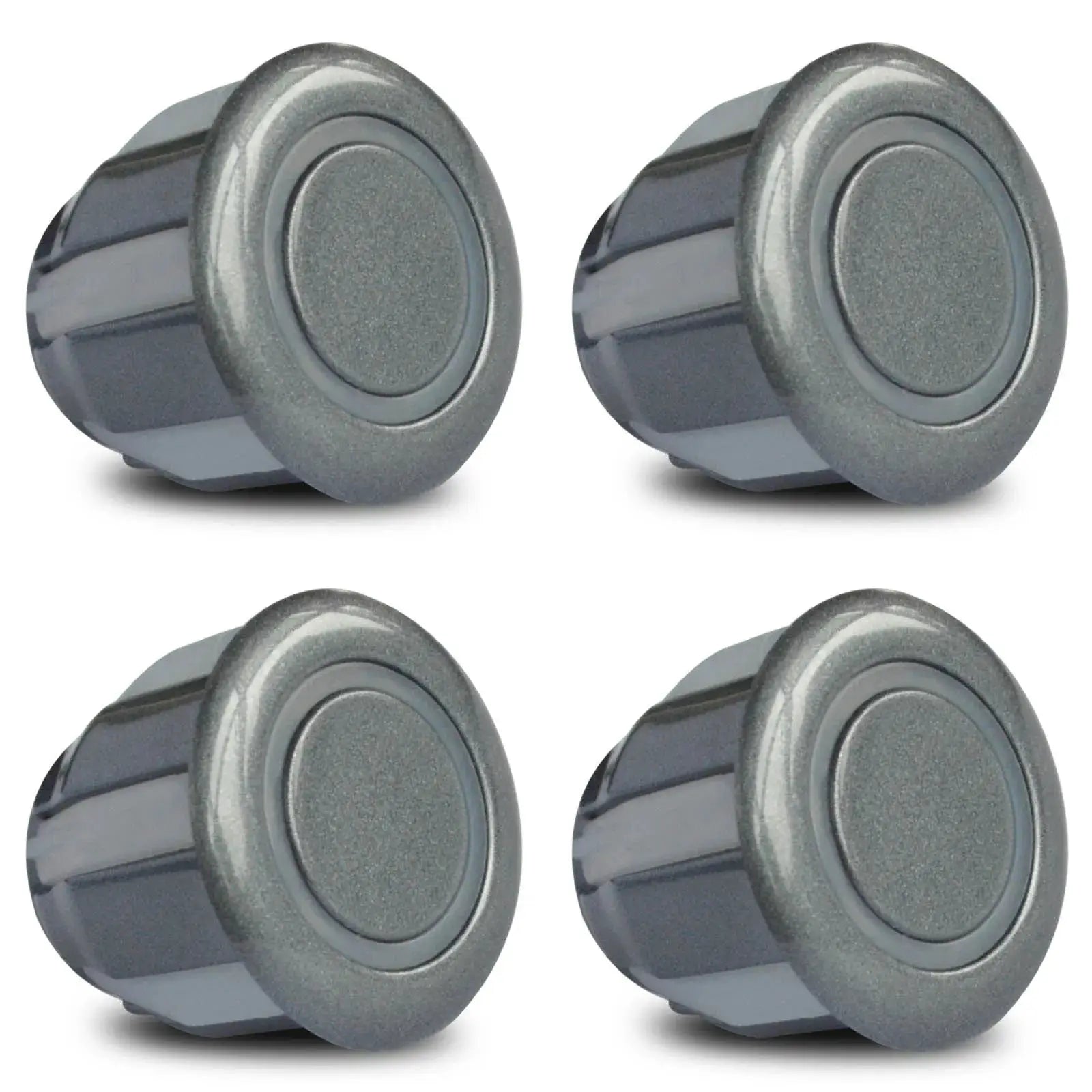 Set of four gray 22mm ultrasonic parking sensors for automotive rear backup system.