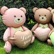 3D Lying Cartoon Matte Heart Bear Aluminum Film Balloon For Birthday Party Valentines Day Baby Shower Decor