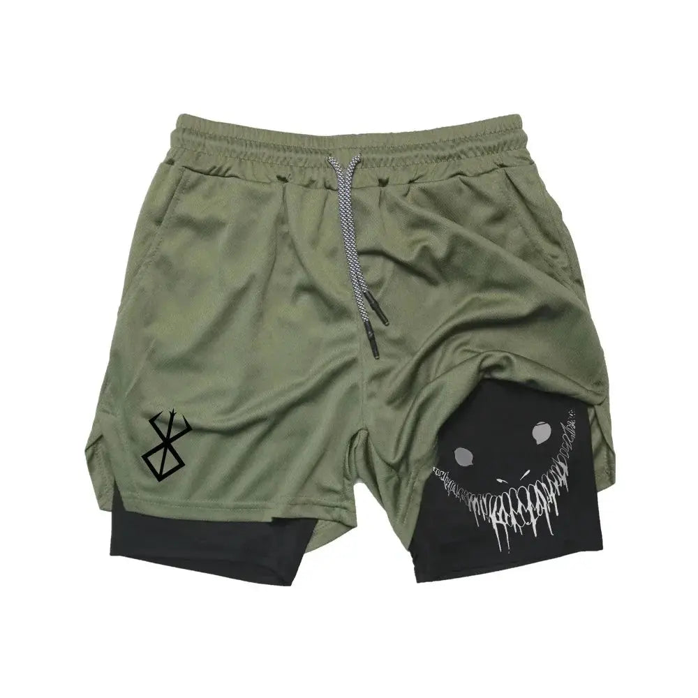 Simples Market men's olive green 2-in-1 running shorts with black inner liner and drawstring