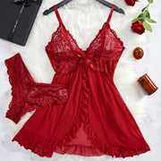 LaceAllure Summer See Through Lace Nightdress With Breathable Polyester Knit And Flattering V Neck