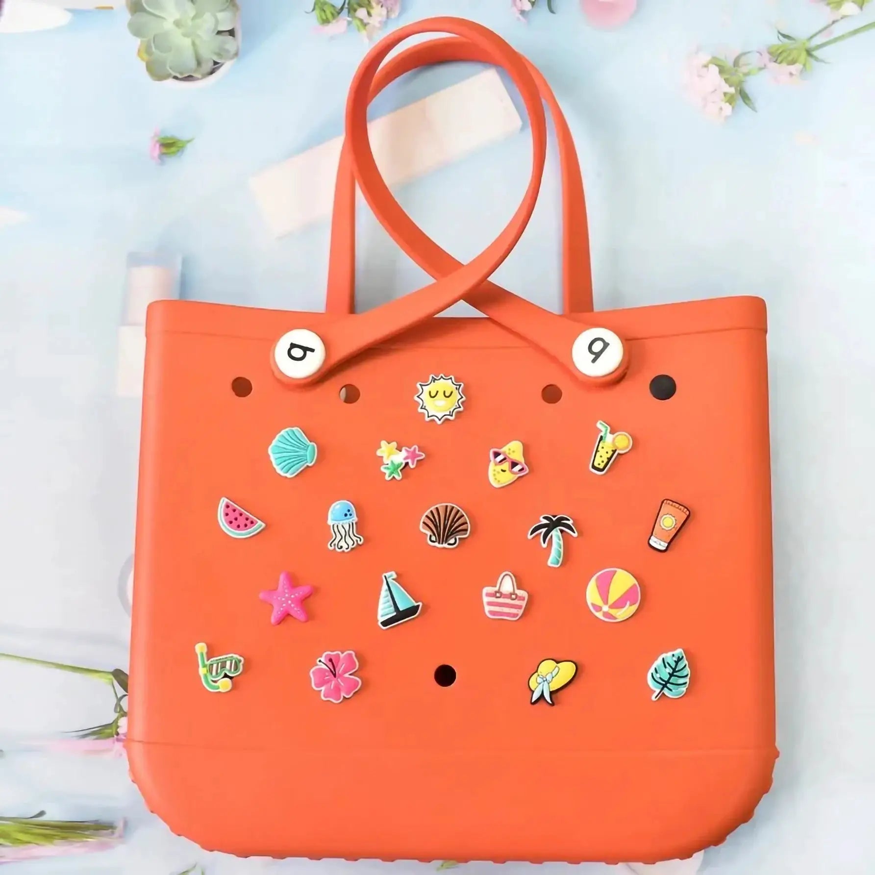 18 Pieces Rubber Bag Accessories Random Pairing Decorative Buckles for Women Beach Tote Handbag Summer Decoration