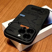 Phone case with world map airplane routes pattern, black, triple camera cutouts, by Simples Market for iPhone