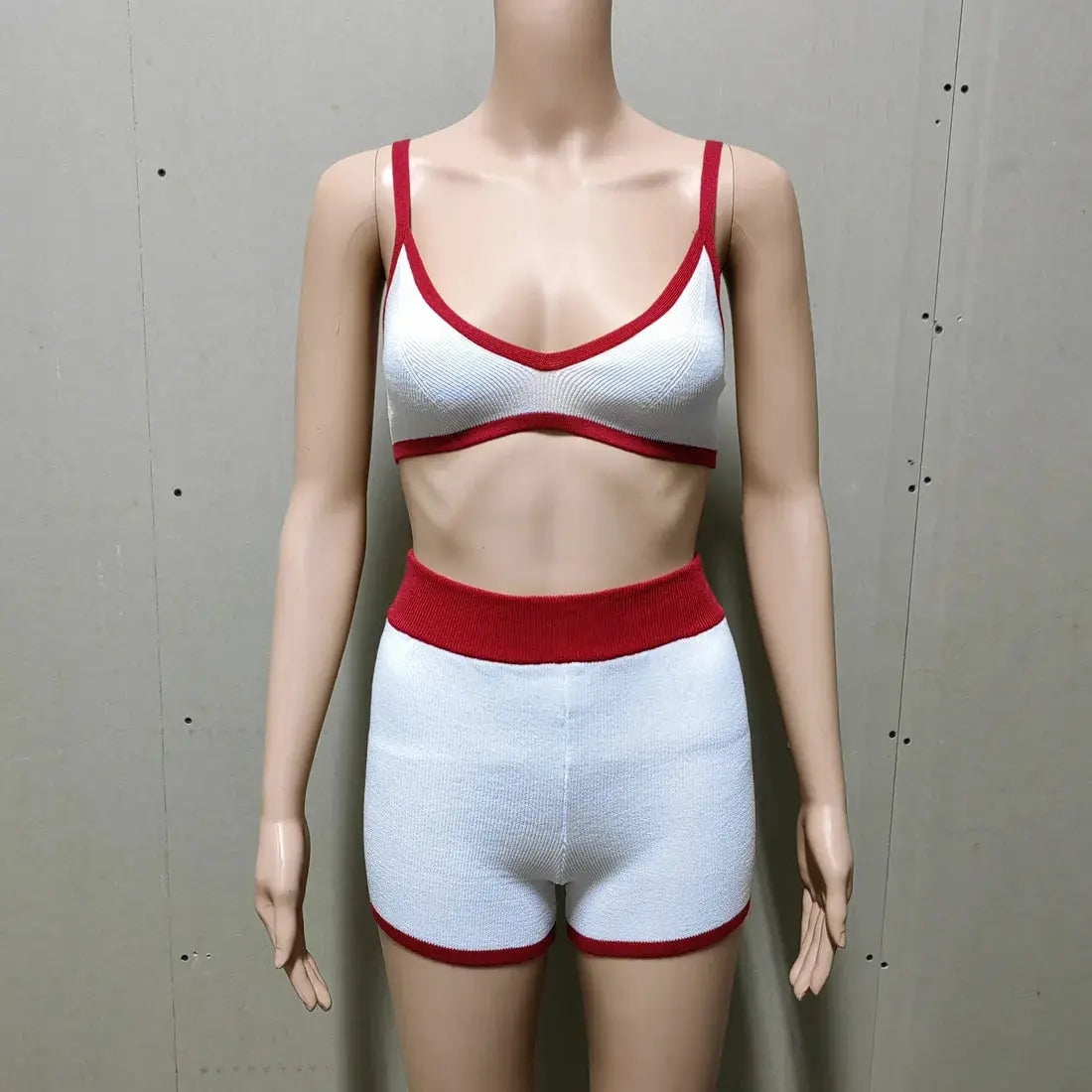 Tossy Summer Contrast Knit Halter Top And Short Trousers Set Y2K Women