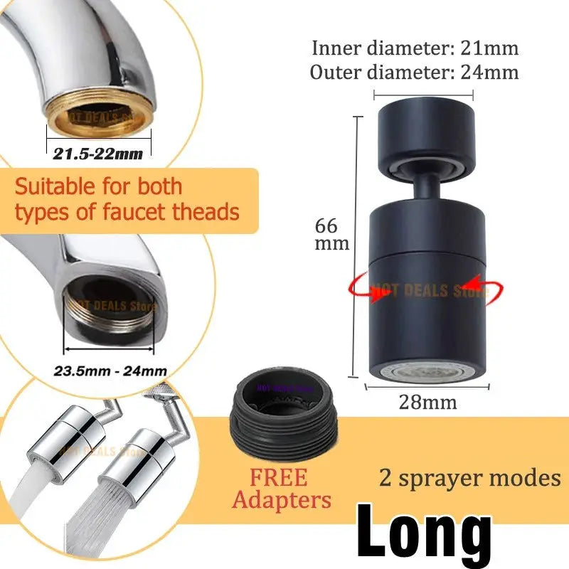 Simples Market dual-function faucet aerator with anti-splash bubbler, 360° swivel, black finish