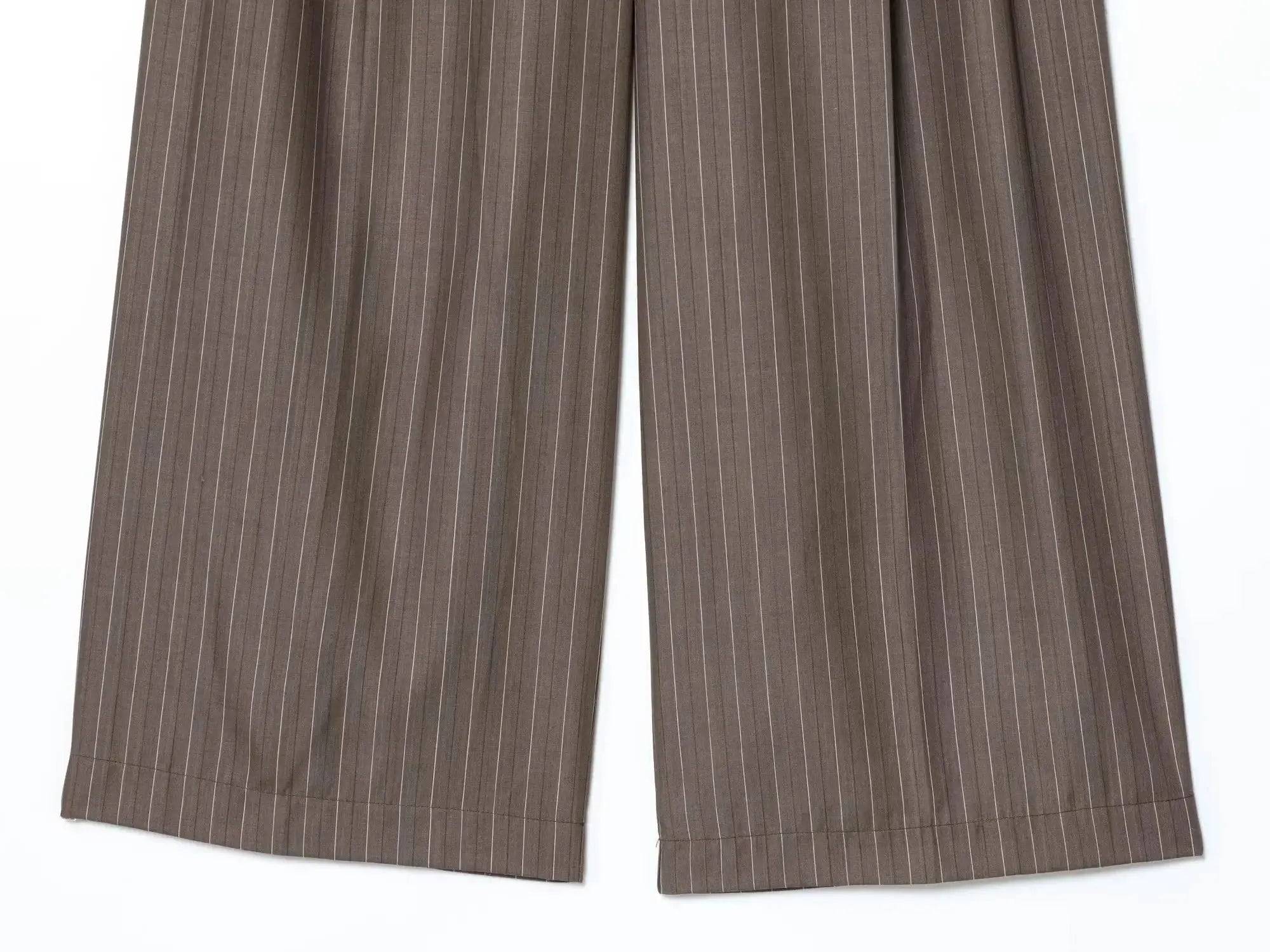 Office pants with brown pinstripe, wide-leg style for a polished corporate look.