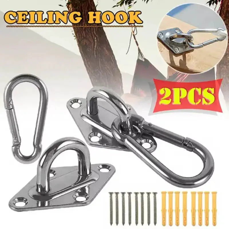 Two Pack Heavy Duty Wall and Ceiling Mount Hooks Stainless Steel Swing Chair Brackets with Eye Plate