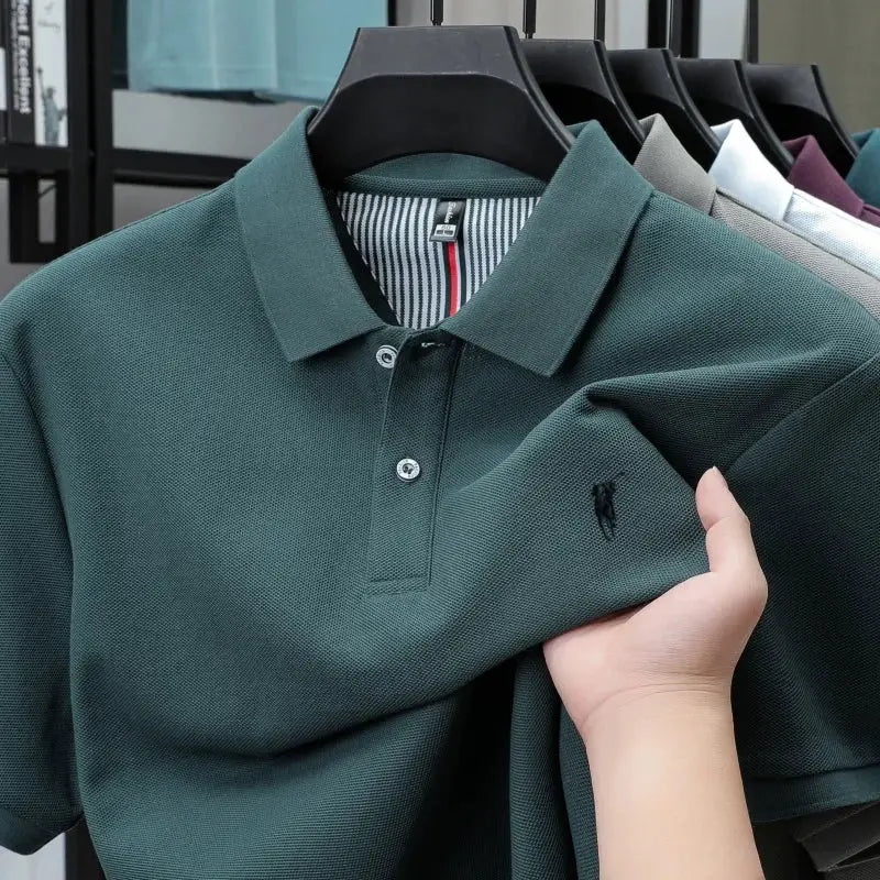Simples Market teal 100% cotton polo shirt with pony embroidery, short sleeves