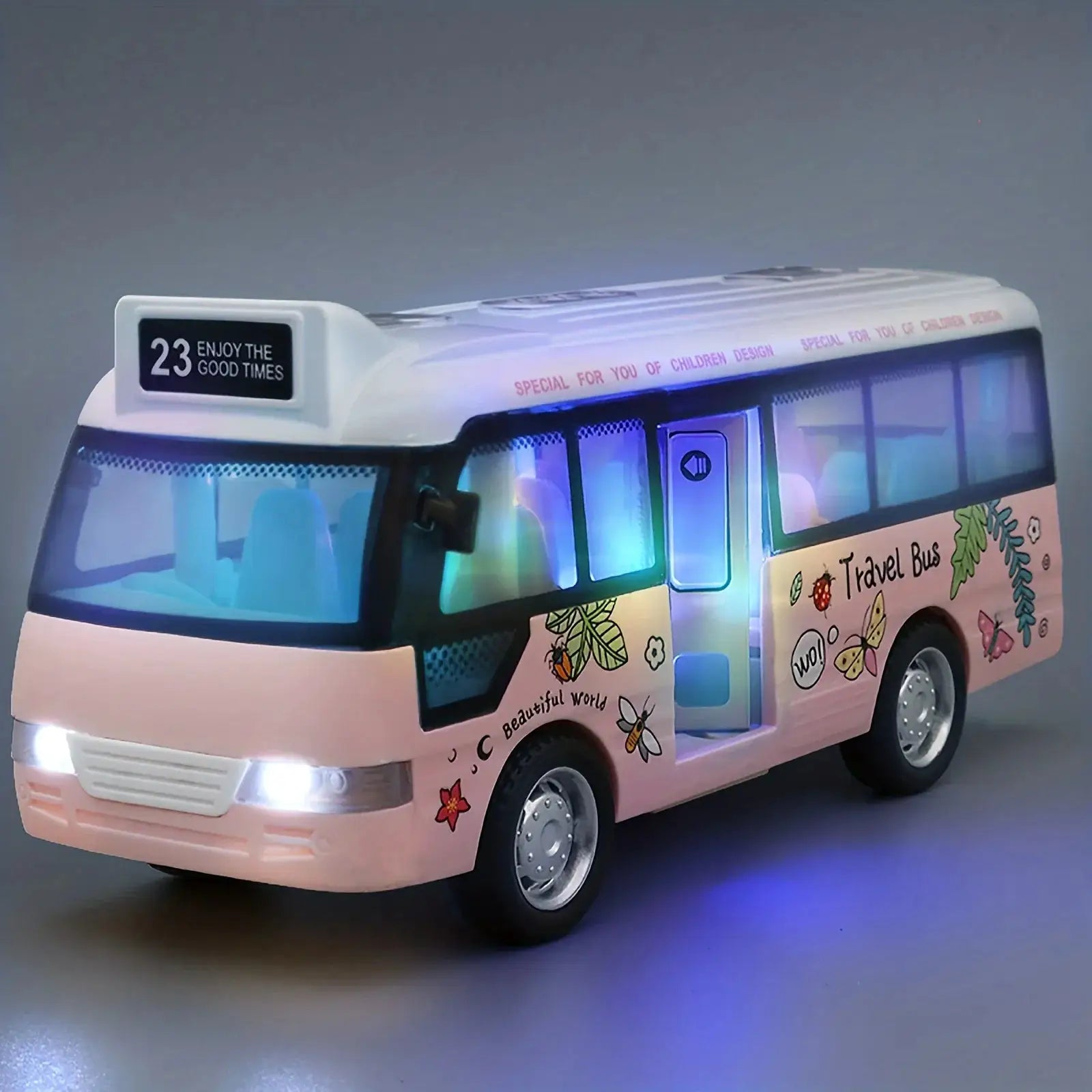 City Bus Toy For Kids Die Cast Pull Back Vehicle With Lights Sounds And Opening Doors