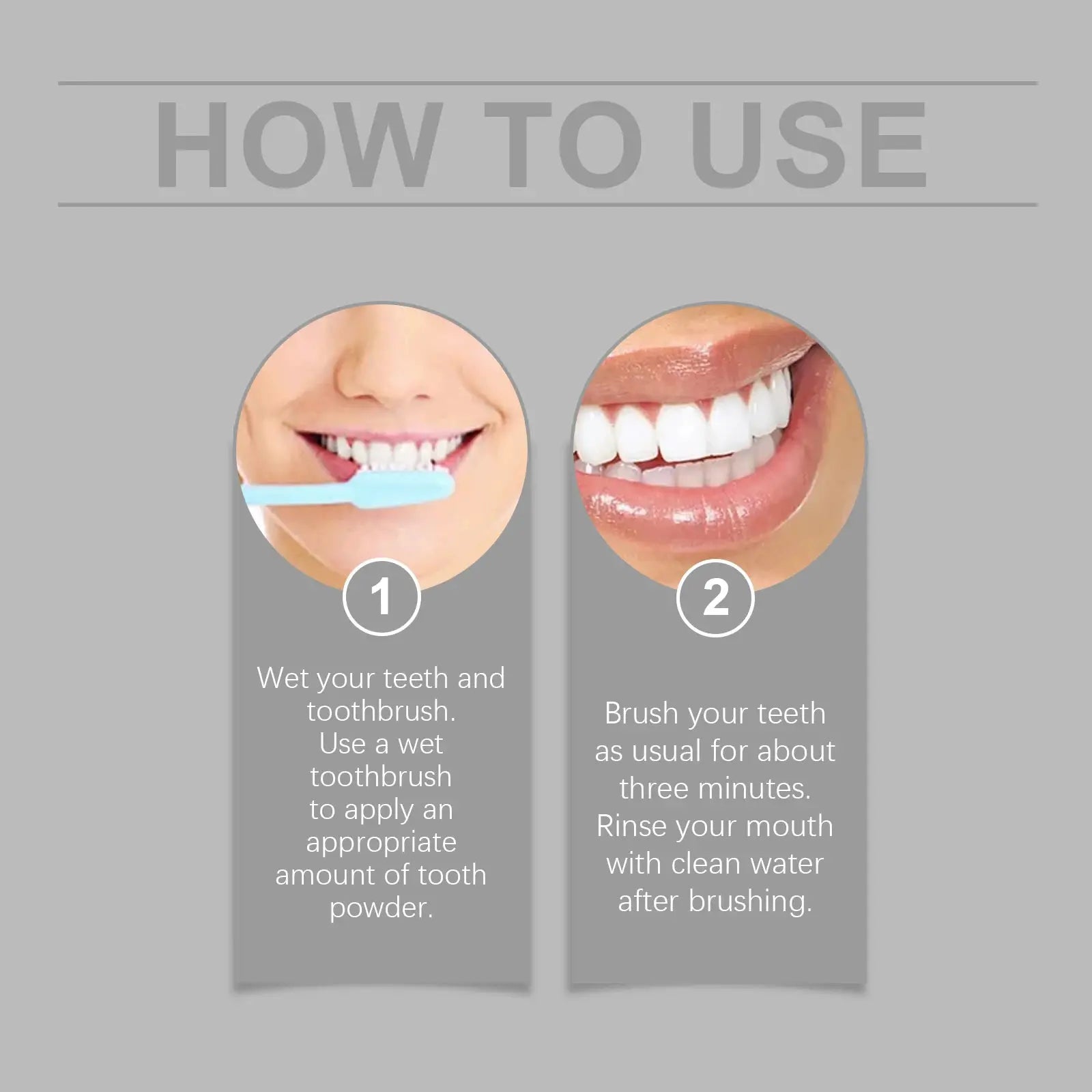 Hydroxyapatite teeth whitening powder two-panel step-by-step usage guide