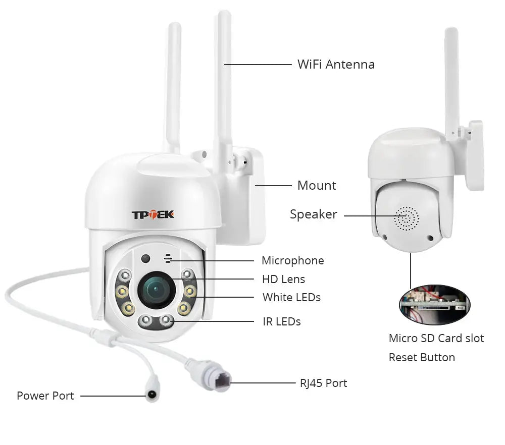 Tipek 4MP PTZ WiFi IP camera outdoor CCTV white with dual antennas