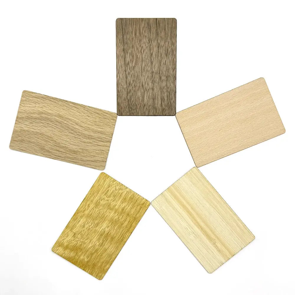 5pc wooden RFID M1 S50 F08 smart cards in natural wood finishes