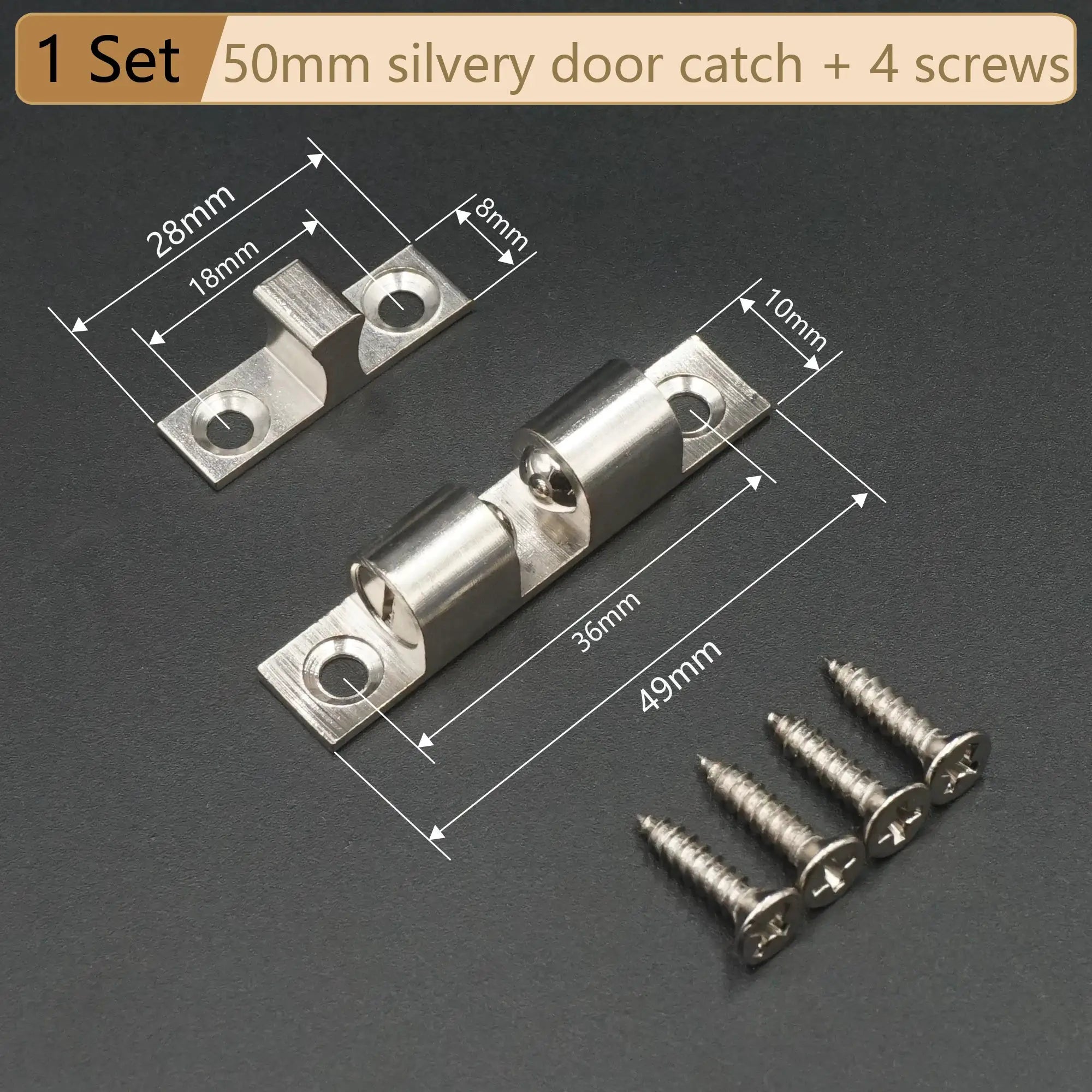 1 set cabinet door catch, solid brass adjustable spring-ball latch with screws, 40/50/60/70 mm