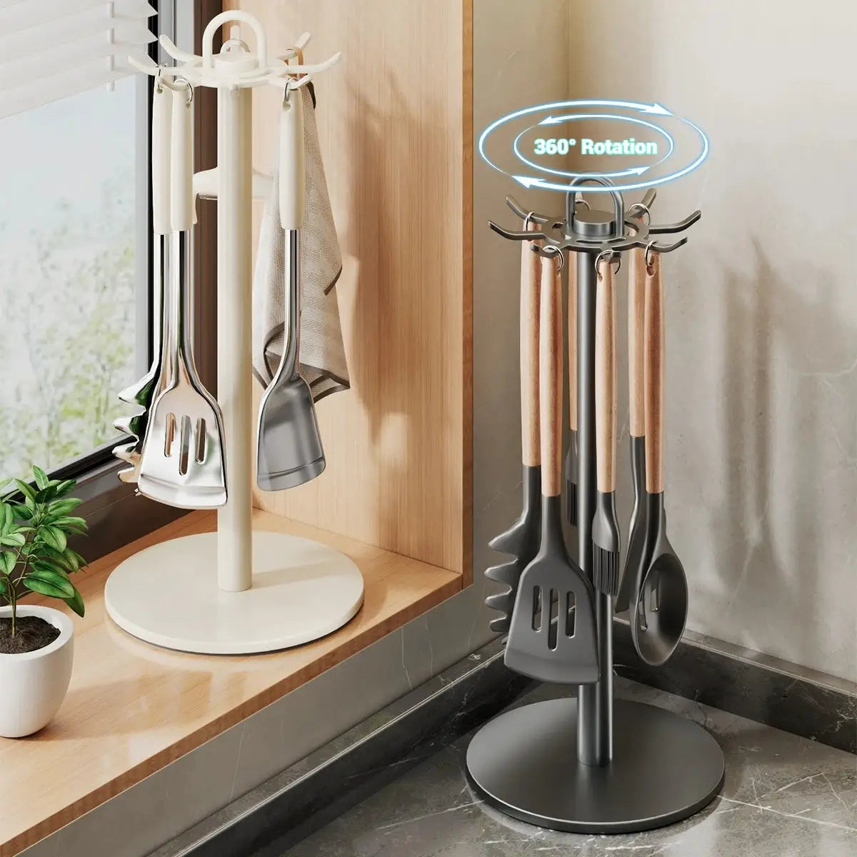 ChefNest Rotating Utensil Stand With Eight Hooks For 360 Degree Rotation And Space Saving Countertop Organizer