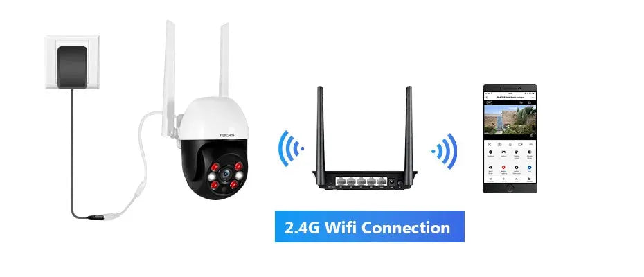 Fuers 8MP 4K IP outdoor security camera kit with 2.4G WiFi, router, and Tuya Smart app