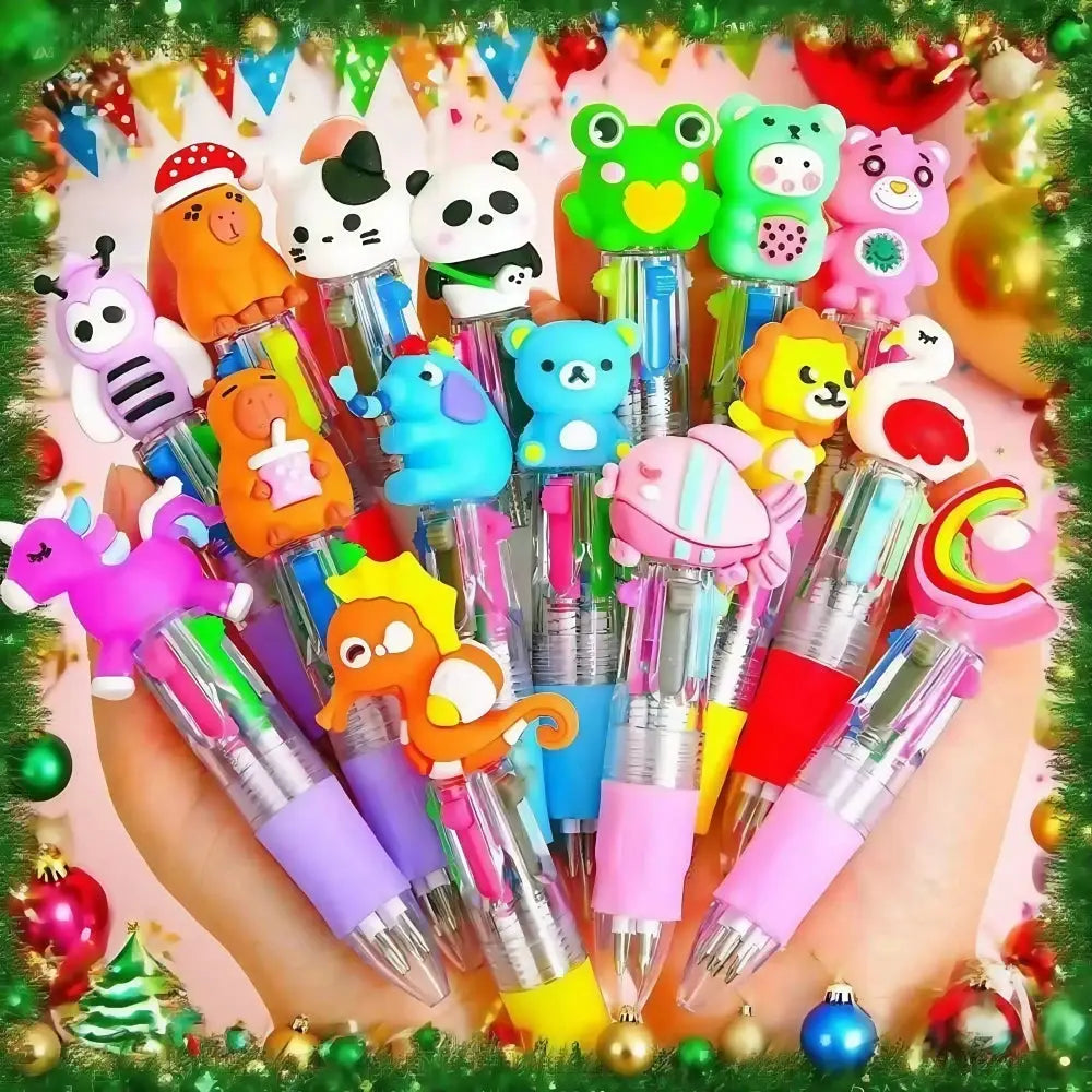 Pen set: 5–30 colorful four-color cartoon pens for kids with animal toppers, Simples Market