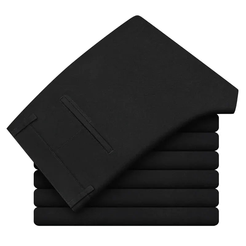 Men's casual pants black cotton, stacked trousers with slim straight fit