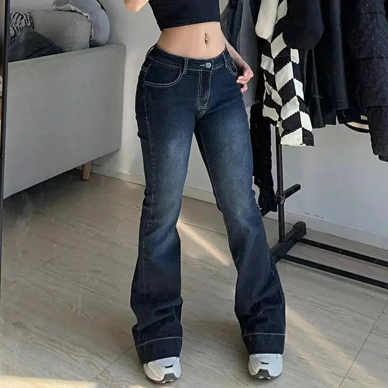 New Flare Jeans For Women Low Waist Denim Pants Y2K Korean Fashion