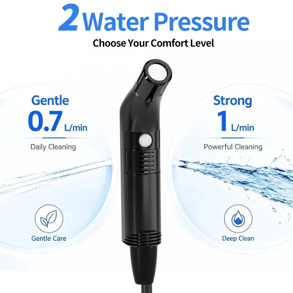 2.5L portable electric bidet shataf handheld, black, dual water-pressure settings: gentle 0.7 L/min and strong 1 L/min