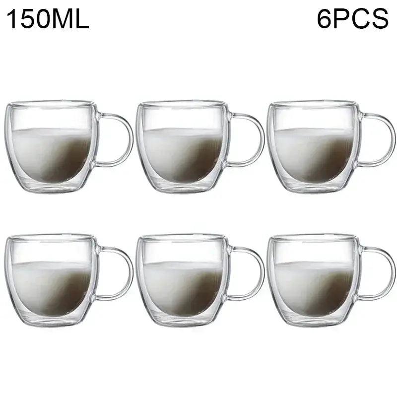 Double Wall Glass Kung Fu Tea Cup Set 80ml 150ml High Borosilicate Transparent Drinkware For Tea Coffee Milk Water