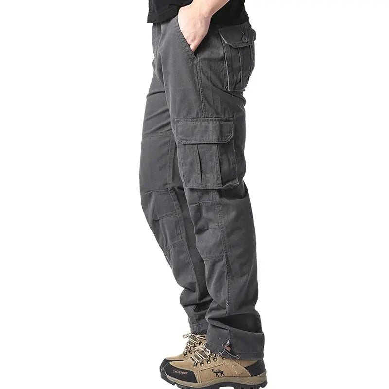 Men's Loose Overalls With Large Pockets Pure Cotton Elastic Waist Tactical Jogging Pants For Outdoor Work
