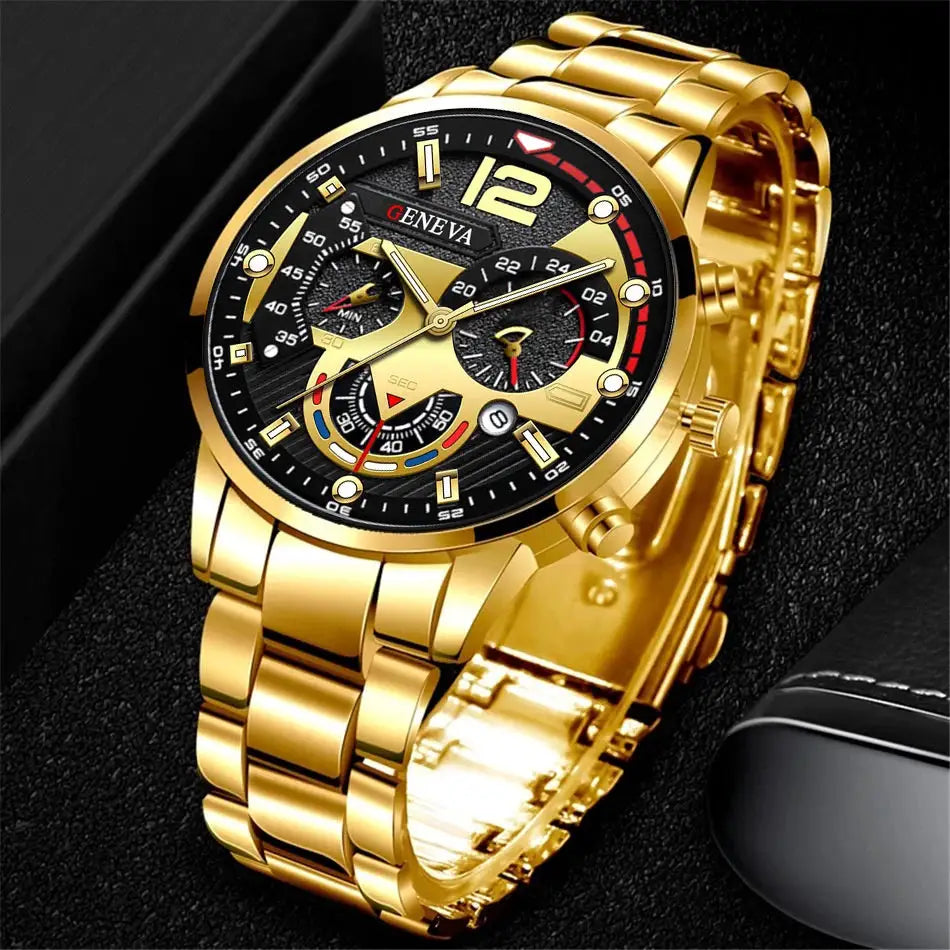 Fashion Men's Stainless Steel Band Analog Quartz Wristwatch With Calendar Minimalist Dial For Casual Wear