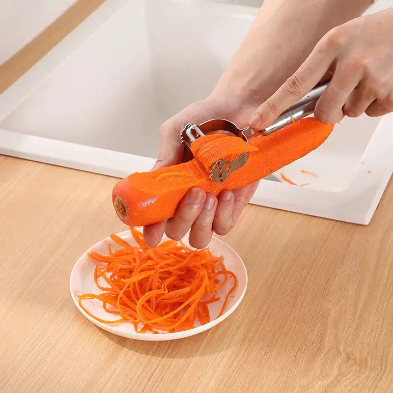 ChefMaster 2 In 1 Stainless Steel Peeler And Grater With Julienne Slicer For Quick Vegetable And Fruit Prep
