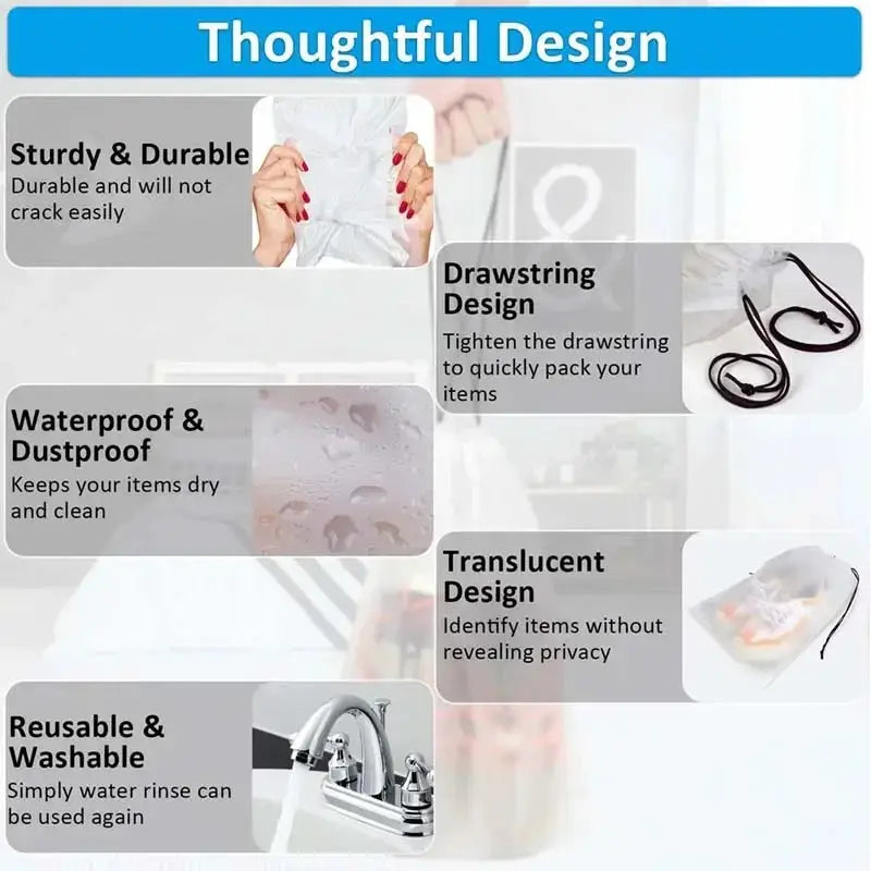 ClearView Waterproof Transparent Drawstring Storage Bags For Shoes And Sundries Pack Five To Ten