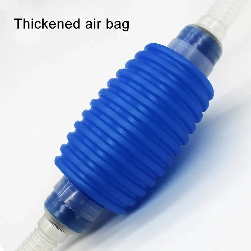 Aquarium siphon vacuum gravel cleaner pump, blue flexible body with clear ends for water changes.