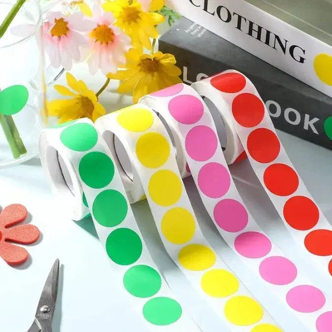 1000 Color Dot Label Stickers Coated Paper Round Sticker Rolls for Color Coding Kawaii Stationery Aesthetic