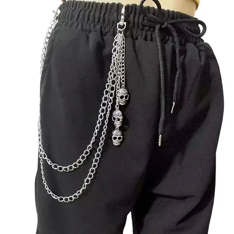PunkPulse Layered Spike Rivet Metal Chain Belt Keychain For Unisex Biker Goth Style Jeans And Pants
