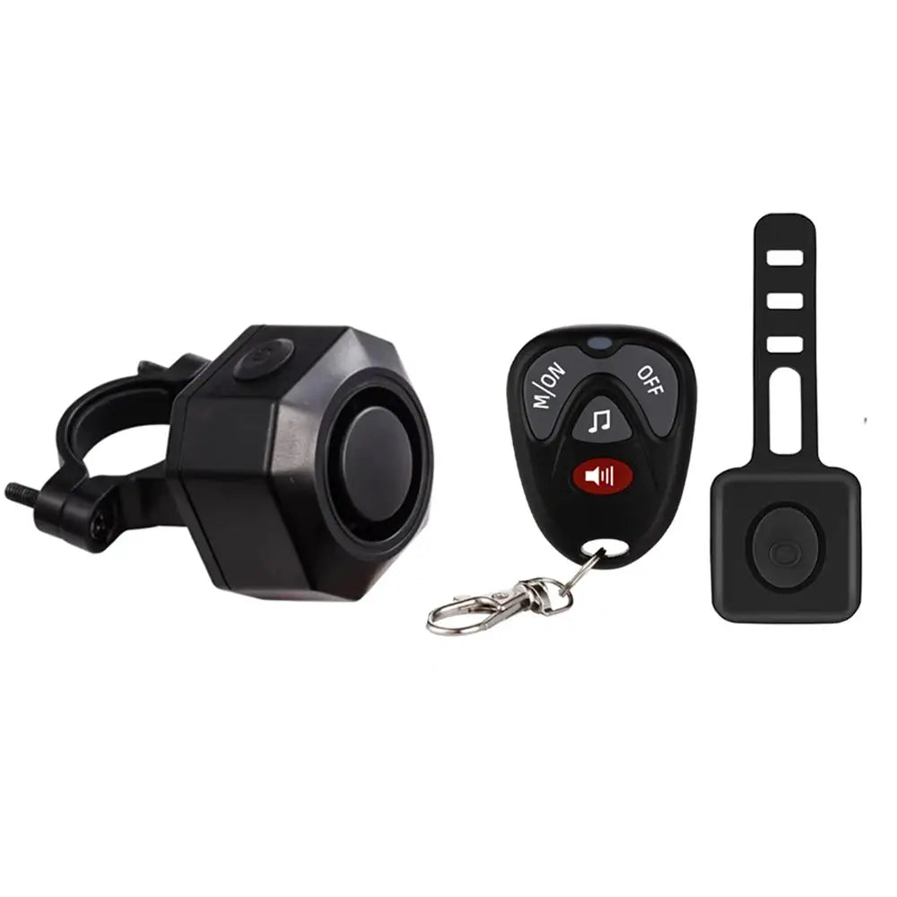 Hollarm wireless bike vibration alarm kit, black, USB charging; includes alarm unit, remote fob, and mounting strap (3 pieces)