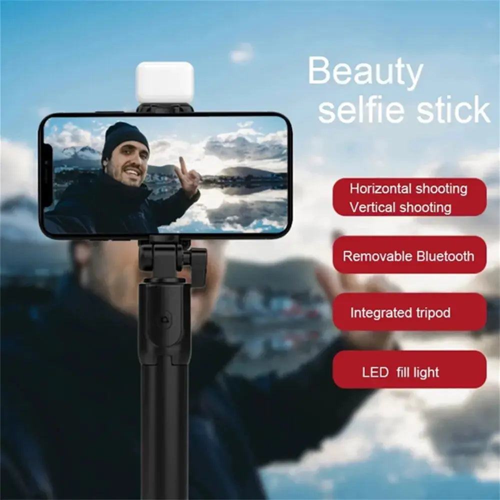 NovaFlex Portable Bluetooth Selfie Stick Tripod With Remote Shutter And Fill Light Extends To 29 Inches
