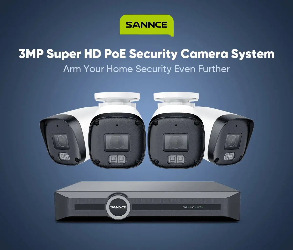 SANNCE 8CH 3MP PoE security system with 4 PoE IP cameras and NVR, Simples Market