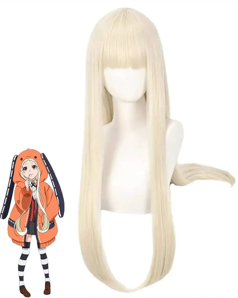 Creamy blonde long straight bangs cosplay wig for Halloween by Simples Market